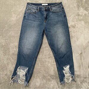 Hidden Jeans Distressed Cut Off Hem Ankle Cropped Denim Women's Size 31 Blue